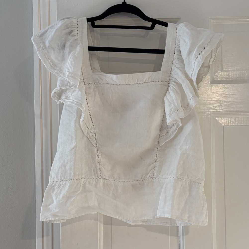 Faherty, Mariposa, white, medium 100% linen top